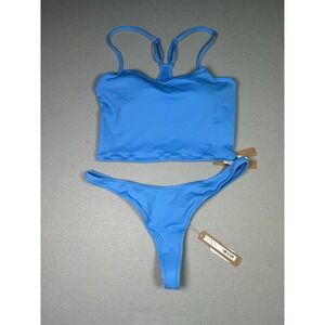 Skims Signature Swim Women's 2 PC Med Cami Tank Top & Thong Tide Blue Kardashian